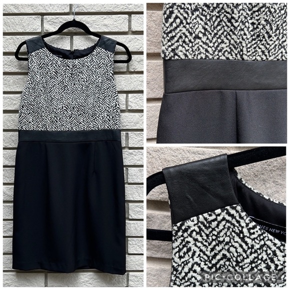 Jones New York Black and Cream Dress with Faux leather details Sz8 - Picture 1 of 9